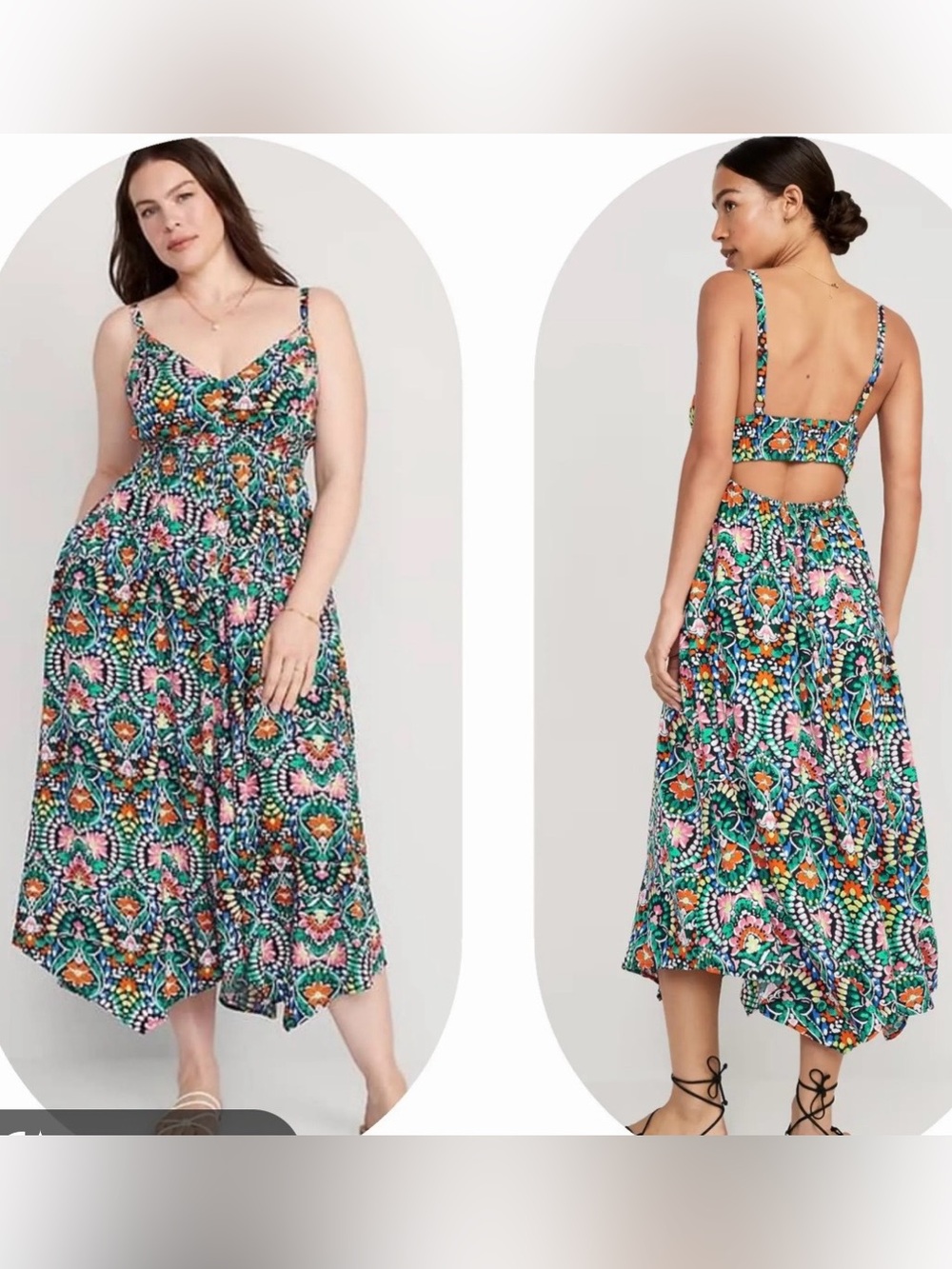 OLD NAVY Green Paisley Cutout Back Asymmetric hemline Boho Summer Maxi Dress S